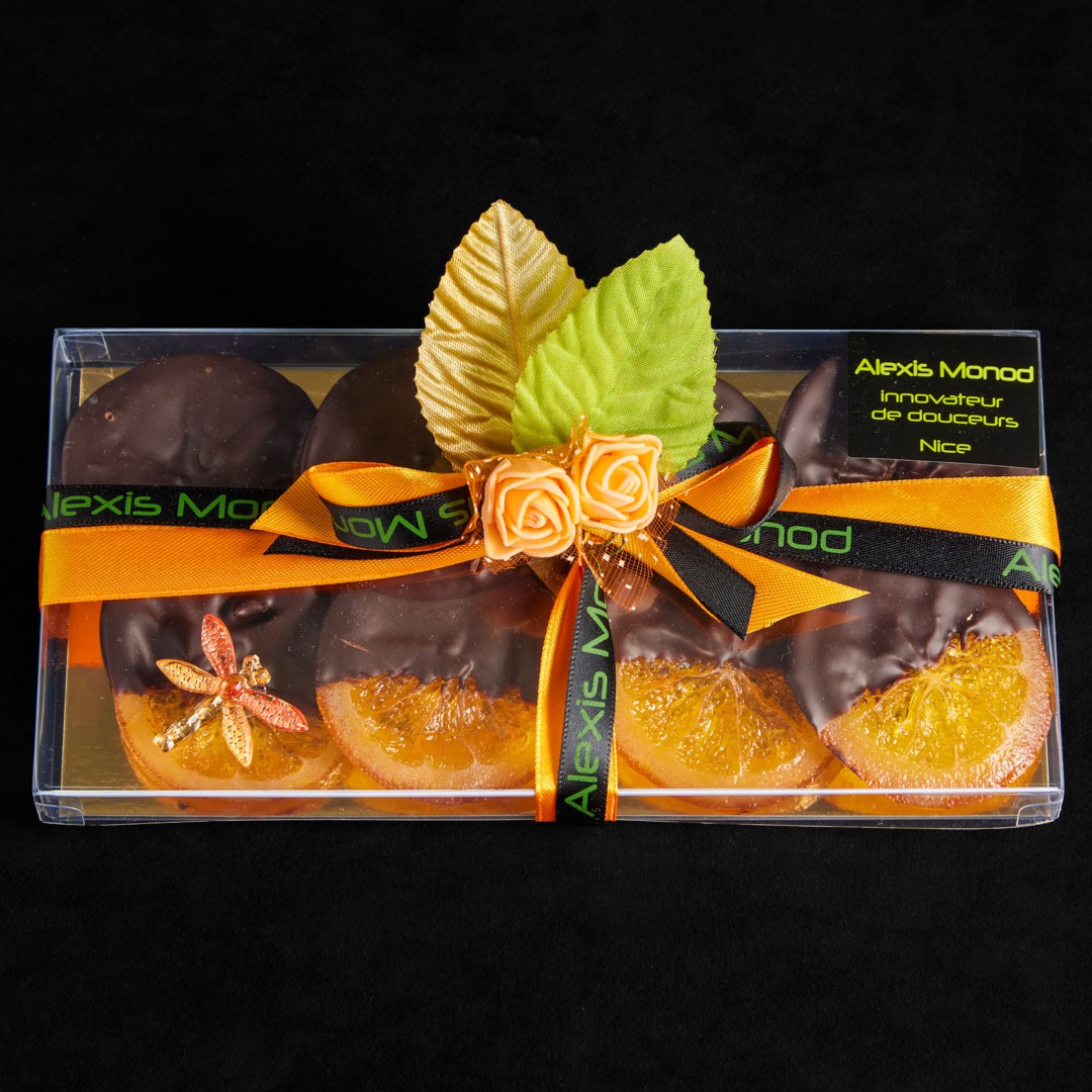 Tranches d'oranges confites au chocolat Noir